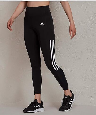 بنطال ضيق للسيدات من adidas خفيف الوزن عالي الارتفاع 3 خطوط شبكية 7/8 (X-Large، أسود/أبيض) in Saudi Arabia