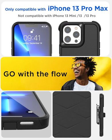 AICase for iPhone 13 Pro Max Case with Belt-Clip Holster, Screen Protector, Heavy Duty Protective Phone Case, Military Grade Full Body Protection Shockproof/Dustproof/Drop Proof Rugged Cover in Kuwait