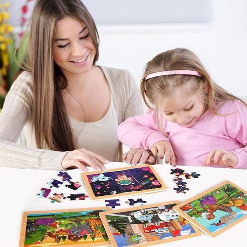 Wooden Puzzles Toys for Kids Ages 3-5, Set of 4 Packs with 20-Piece Unicorn Mermaid Princess Wood Jigsaw Puzzles, Preschool Educational Brain Teaser Toys for Girls 3 4 5 6 Years Old. in Saudi Arabia