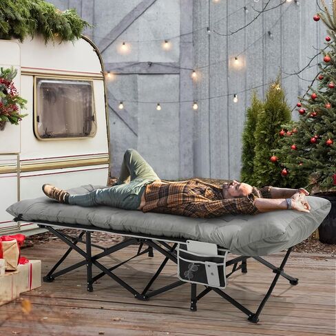 Camping Cot with Mattress, 32" Extra Wide Camping Cots for Adults, Sleeping Cot for Adults Holds Up to 600LBS, Cots for Sleeping, Camp, Rv, Beach, Patio, Office Naps(Black) in Saudi Arabia