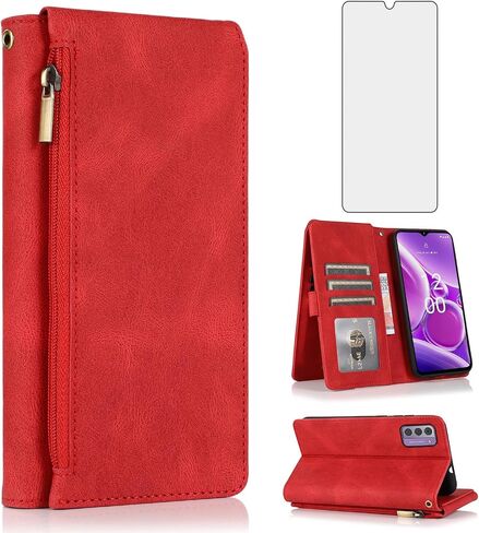 Compatible with Nokia G42 5G / Nokia G310 5G (6.56") Wallet Case Tempered Glass Screen Protector and Zipper Leather Flip Cover Card Holder Stand Cell Accessories for NokiaG42 NokiaG310 Women Men Green in Saudi Arabia