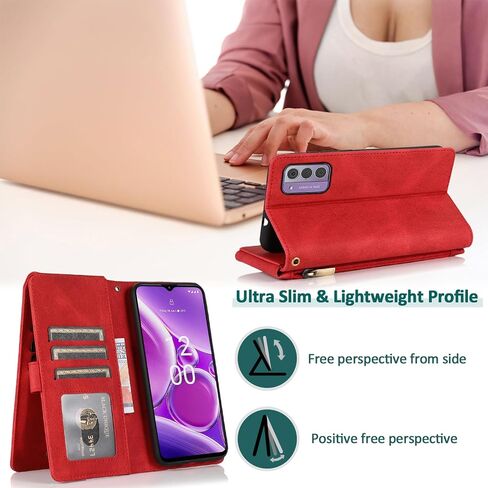 Compatible with Nokia G42 5G / Nokia G310 5G (6.56") Wallet Case Tempered Glass Screen Protector and Zipper Leather Flip Cover Card Holder Stand Cell Accessories for NokiaG42 NokiaG310 Women Men Green in Saudi Arabia
