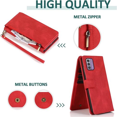 Compatible with Nokia G42 5G / Nokia G310 5G (6.56") Wallet Case Tempered Glass Screen Protector and Zipper Leather Flip Cover Card Holder Stand Cell Accessories for NokiaG42 NokiaG310 Women Men Green in Saudi Arabia