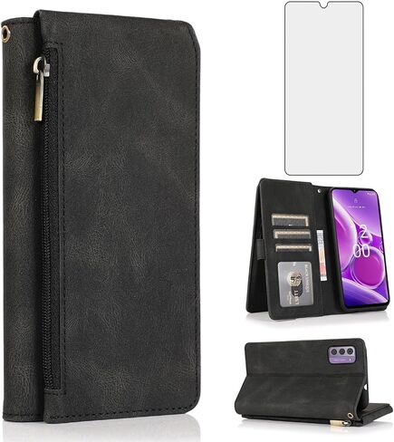 Compatible with Nokia G42 5G / Nokia G310 5G (6.56") Wallet Case Tempered Glass Screen Protector and Zipper Leather Flip Cover Card Holder Stand Cell Accessories for NokiaG42 NokiaG310 Women Men Green in Saudi Arabia