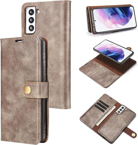 Asuwish Phone Case for Samsung Galaxy S21 5G 6.2 inch Wallet Magnetic Detachable Cell Cover with Tempered Glass Screen Protector Flip Card Holder Slot S 21 21S G5 Women Men Girls Purse Mobile Gray in Saudi Arabia