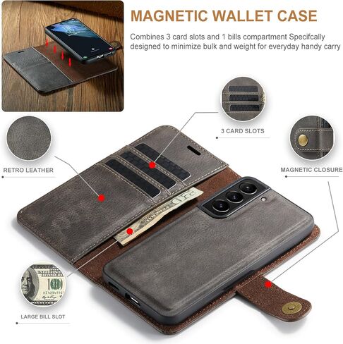 Asuwish Phone Case for Samsung Galaxy S21 5G 6.2 inch Wallet Magnetic Detachable Cell Cover with Tempered Glass Screen Protector Flip Card Holder Slot S 21 21S G5 Women Men Girls Purse Mobile Gray in Saudi Arabia
