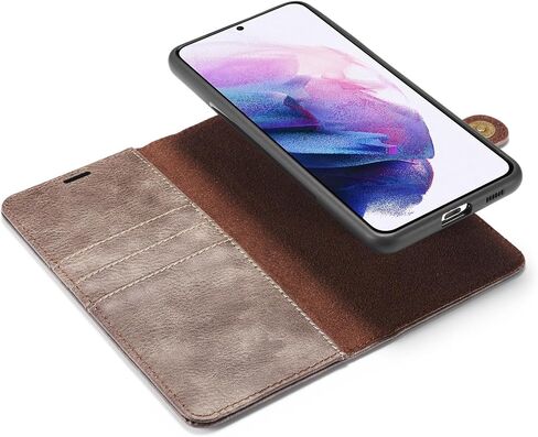 Asuwish Phone Case for Samsung Galaxy S21 5G 6.2 inch Wallet Magnetic Detachable Cell Cover with Tempered Glass Screen Protector Flip Card Holder Slot S 21 21S G5 Women Men Girls Purse Mobile Gray in Saudi Arabia