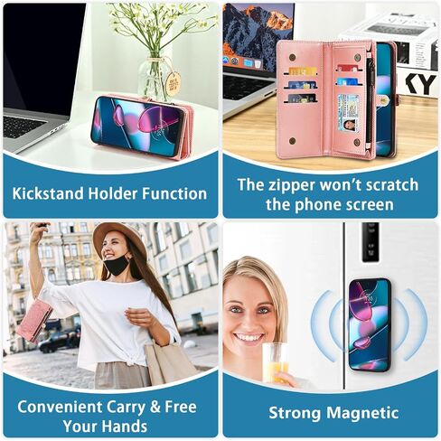 Asuwish Phone Case for Motorola Edge+ Plus 2022/Edge X30/30 Pro Zipper Wallet Cell Cover with Tempered Glass Screen Protector Crossbody Strap Flower Card Holder Moto Edge + 5G UW Women Girls Rose Gold in Saudi Arabia