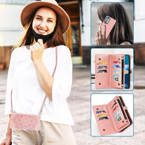 Asuwish Phone Case for Motorola Edge+ Plus 2022/Edge X30/30 Pro Zipper Wallet Cell Cover with Tempered Glass Screen Protector Crossbody Strap Flower Card Holder Moto Edge + 5G UW Women Girls Rose Gold in Saudi Arabia