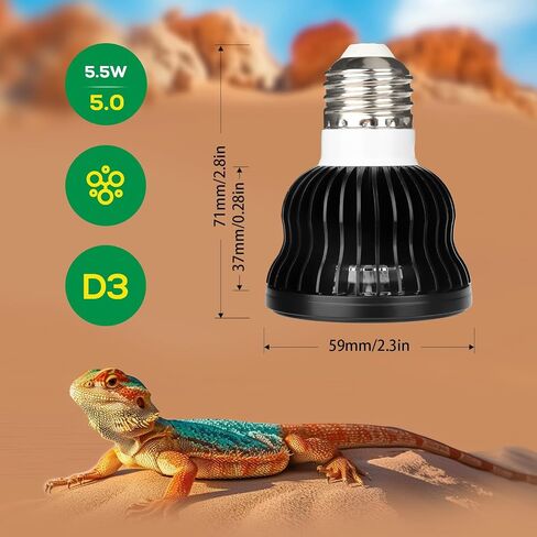 High Intensity UVB Reptile Light Bulb 6W 10.0 Full Spectrum UVA UVB for Reptiles simulating Sunlight Promote Synthesis of Vitamin D3 in Reptile Pets for Turtle,Lizard,Bearded Dragon,Spider in Saudi Arabia