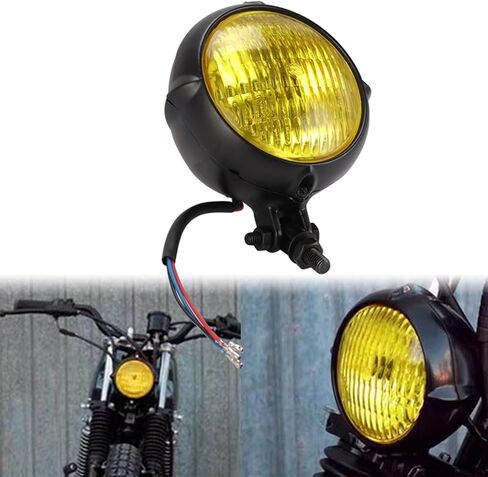 Vintage Round Motorcycle Headlight Grill Head Led Light for Harley Cafe Racer Bobber,Black#B in Kuwait