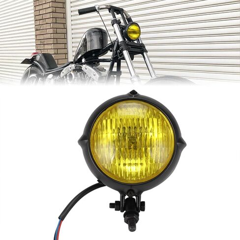 Vintage Round Motorcycle Headlight Grill Head Led Light for Harley Cafe Racer Bobber,Black#B in Kuwait