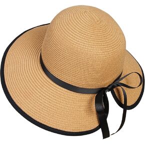 Sun Hats for Women, Straw Sun Visor Hats UPF 50+ Roll Up Foldable Packable Floppy Wide Brim Beach Hat for Travel