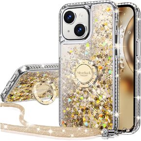 Silverback for iPhone 14 Case, Moving Liquid Holographic Sparkle Glitter Case with Kickstand, Girls Women Bling Diamond Ring Slim Protective Case for Apple iPhone 14 6.1''- Purple