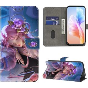 Compatible with iPhone 16 Pro Case with Card Holder,iPhone 16 Pro Case Phone Case Wallet,Flip Folio Purse Cover PU Leather Kickstand Protective Case - Plum Blossom