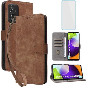 for Samsung Galaxy A52 4G/5G Wallet Phone Case with Screen Protector [RFID Blocking] Card Holder Kickstand Women Men Cell Phone Case for Samsung Galaxy A52s 52A 5G Samsung A 52 4G LTE Black