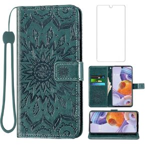 Phone Case for LG Stylo 6/Stylo6 Plus/K71 Stylus Wallet with Tempered Glass Screen Protector Leather Slim Flip Cover Card Holder Stand Cell Accessories LGStylo6 6+ 6plus Six 2020 Women Men Dark Green in Saudi Arabia