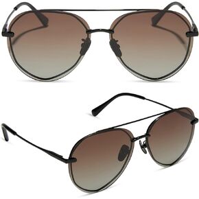 DIFF Lenox Designer Oversized Aviator Sunglasses for Women UV400 Protection Protection, Black Stainless Steel Frames