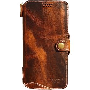Yogurt Case Compatible for iPhone 16, Genuine Leather Wallet Cover Compatible for iPhone 16, 6.1-inch Handmade Dark Brown