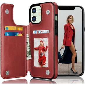 Tekcoo Minimalist Wallet Case for iPhone 12 Pro Max (6.7 inch) 2020 Premium PU Leather ID Cash Credit Card Holder Slots Magnetic Closure Kickstand Folio Flip Slim Protective Cover [Wine Red]