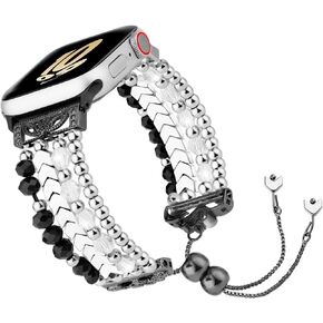 TOMAZON Beaded Bracelet Band Compatible with Apple Watch 38mm 40mm 41mm 42mm 45mm 44mm 49mm Series 9/8/7/6/5/4/3/2/1/SE, Stylish Elastic Stretch Adjustable iWatch Strap for Women