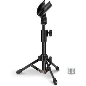 Mic Stand Desk, Table Mic Tripod Desktop Mic Stand Height Adjustable Small Microphone Stand Desk with Pop Filter Shock Mount Mic Clip 1/4" to 5/8" Adapter for Blue Yeti Snowball Shure etc