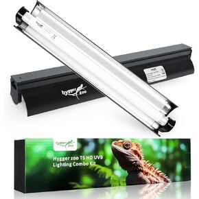T5 Reptile Light Fixture Combo Kit 24W Light Fixture Reptile Terrarium Hood 10.0 UVB Light Bulb Fluorescent Tube Ideal for Tropical and Deserts Such as Bearded Dragon Lizards and Tortoises