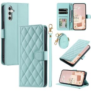 Wallet Case for Samsung Galaxy A35 5G with Wrist Strap, Shoulder Strap, Multiple Card Slots Folio Purse, Luxury PU Leather Stand Accessories Cell Phone Cover for A 35 35A A355G Women Men Purple