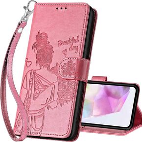 for Samsung Galaxy A35 5G Wallet case, Flip Folio Cover with Stand Feature for Women Men, PU Leather Phone Case Fit for Samsung Galaxy A35 5G [Rose Gold-Butterfly] in Kuwait