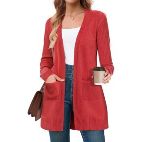 BB&KK Cardigan Sweaters for Women Trendy Ribbed Long Sleeve Open Front Knit Casual Fall Outwear Duster with Pockets