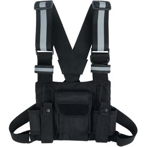 KUNN Radio Chest Harness with Reflective Straps, Micro Chest Rig Harness Chest Pack Tactical Vest Radio Holster Chest Bag