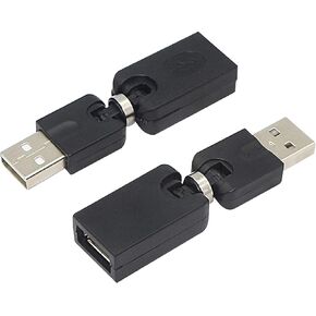 Swivel USB 2.0 Adapter, 2 Pack Rotatable USB 2.0 Type A Male to Type A Female 360 Degree Rotation Adjustable Right Angle Extension Adapter Convertor (Black, AM-FM)