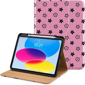VIKESI Case for iPad 10th Generation 2022, iPad 10.9 Inch Leather Smart Folio Cover with Pencil Holder and Hand Strap,Support Auto Sleep/Wake - Blue/Yellow
