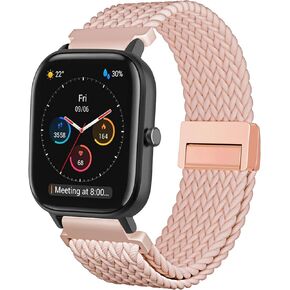 Braided Watch Bands Compatible with 20mm Amazfit GTR Mini/GTS 4 Mini/GTS 4/GTS 3/GTS 2 Mini/GTS 2e/GTS 2/GTS, Loop Magnetic Stretchy Nylon Elastic Fabric Strap for Amazfit Bip 3 Pro/Bip U Pro