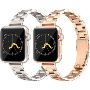 THOBY Metal Bands Compatible with Apple Watch 38mm 40mm 41mm 42mm 44mm 45mm 49mm Women Replacement Stainless Steel Strap for iWatch Series 9 8 7 6 5 4 3 2 1 SE，2 Pack