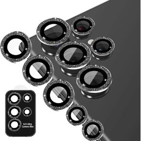 (5-Pack Compatible with Samsung Galaxy S23 Ultra Camera Lens Protector Glitter, Sparkly Bling S23 Ultra Camera Cover Ring Clear Tempered Glass 9H, Case Friendly, (Silver)