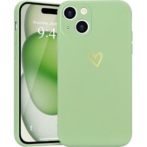 for iPhone 15 Case Cute Heart Pattern Soft Shockproof Protective Silicone Phone Case for Women Girls, Green