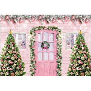 Funnytree 7x5FT Pink Christmas Photography Backdrop Xmas Tree Santa Brick Wall Door Dream Background for Girl Kids Holiday Birthday Party Supplies Banner Decor Photo Booth Studio Prop Gifts