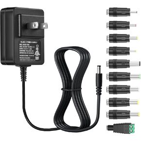 Security-01 Universal AC Adapter 15V 1A Power Supply with 11x Replacement DC Connector,15 Volt Charger 1000mA 15W Max,UL Listed