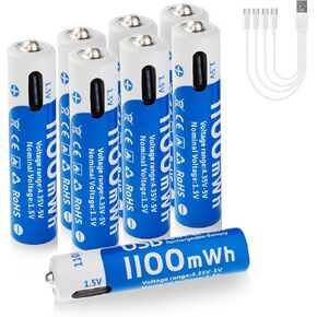 Rechargeable Lithium AAA Batteries 4 Pack, 1100mWh High Capacity Li-ion Batteries AAA Size 1.5V Triple A Battery with USB Type-C Charge, Over 1200 Cycles, for Remote, Keyboard, Mouse, Toy