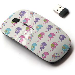 2.4G Wireless Mouse with Cute Pattern Design for All Laptops and Desktops with Nano Receiver - Cute Colorful Elephants