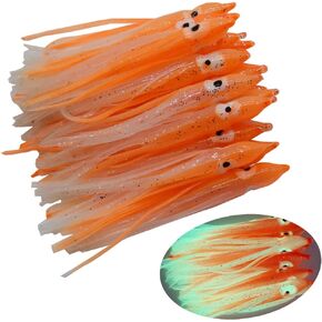 30pcs Luminous Octopus Skirts Soft Plastic Trolling Lure Squid Skirts Fishing Hoochie Bait Lures Size: Orange Blue White