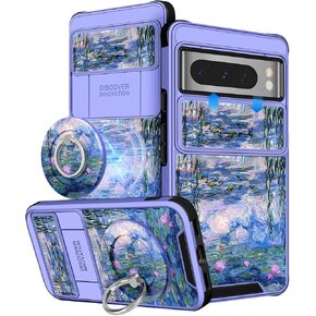 Buleens for Google Pixel 8A Case 6.1 Inch - with Ring Stand & Camera Cover Aesthetic Cute Designed for Women Girls Girly Kawaii Sun Moon Stars Unique for Pixel 8A Phone Case Compatible with Magsafe
