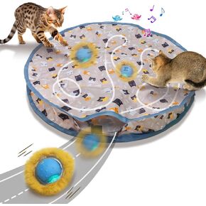 Halloween Interactive Cat Toys, Chirping & Motion Activated Interactive Cat Ball Toy Begins Hide and Seek Game in Mat, Rechargeable Exercise Toy for Indoor Cats/Kitty/Kittens