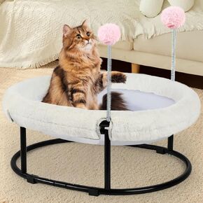 Cat Bed Elevated Cat Hammock for Indoor Outdoor Large Cats, Cat Dog Raised Pet Bed Stable & Breathable Easy Assembly, Small Outdoor Cat Bed for Sleeping Kittens Dog Oval Cat Hammock with Toy Ball,Grey
