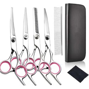 YL TRD Dog Grooming Scissors Kit Hair Cutting Set, 5Pcs Pet trimmer kit, Dog Shears for Grooming, Thinning Shears, Curved Scissors, Grooming Comb for Dogs Rabbits Cats Grooming Tools (Round headed)