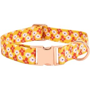 Dog Collar Metal Buckle with Cute Print, Adjustable Floral Pattern Pet Collars for Small Medium Large Dog Girl Boy Gift (M(13-18in), Red)