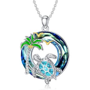 POTOPYY GIfts for Women Sea Turtle Tortoise Necklaces Sterling Silver Sea Crystal Pendant Necklaces Ocean Jewellery for Women Wife Gifts