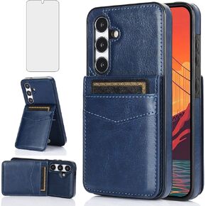 Asuwish Phone Case for Samsung Galaxy S24 Plus S24+ 5G with Tempered Glass Screen Protector and Credit Card Holder Wallet Cover Stand Leather Cell Accessories S24plus 24S + S 24 24+ Women Men Black