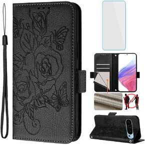 for Google Pixel 9 /Google Pixel 9 Pro Phone Case Wallet and Screen Protecter RFID Blocking Card Slot Embossed Women Cell Phone Flip Cover for Google9 Pro 9Pro 6.3 inch Pixel9 Pro Green